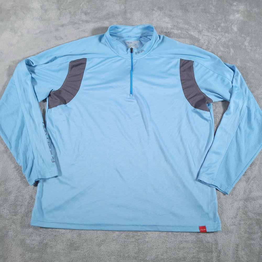 Huk Shirt Mens Large Blue 1/4‎ Zip Performance Fishing Long Sleeve Breathable